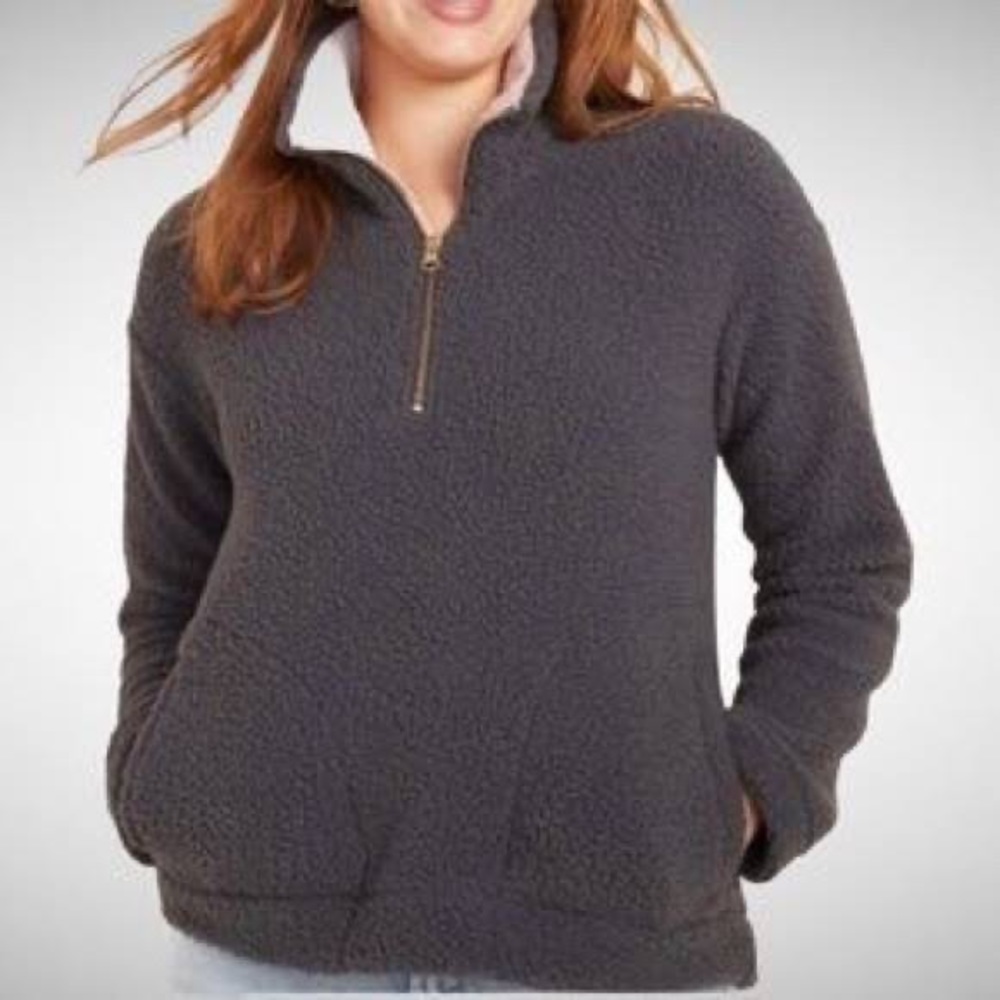 🧸 Old Navy Grey + Pink Quarter Zip Teddy, size L 🧸